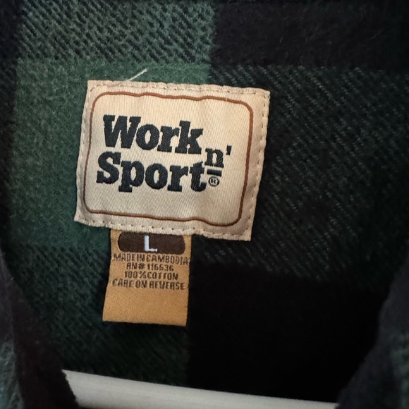 Work n' Sport Green and Black Buffalo Plaid Flannel Shirt - Men's Size Large - Picture 3 of 3